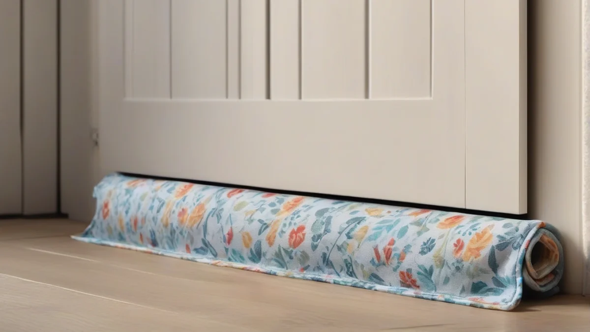 A draft stopper blocking cold air under a door