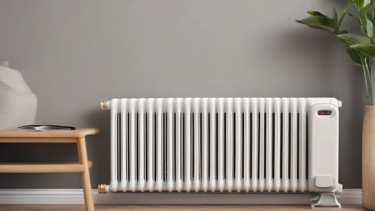 An oil-filled radiator heater emitting warmth in a living room