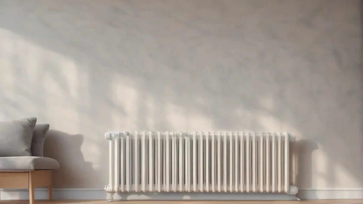 an oil-filled radiator heater standing against a wall in a spacious room