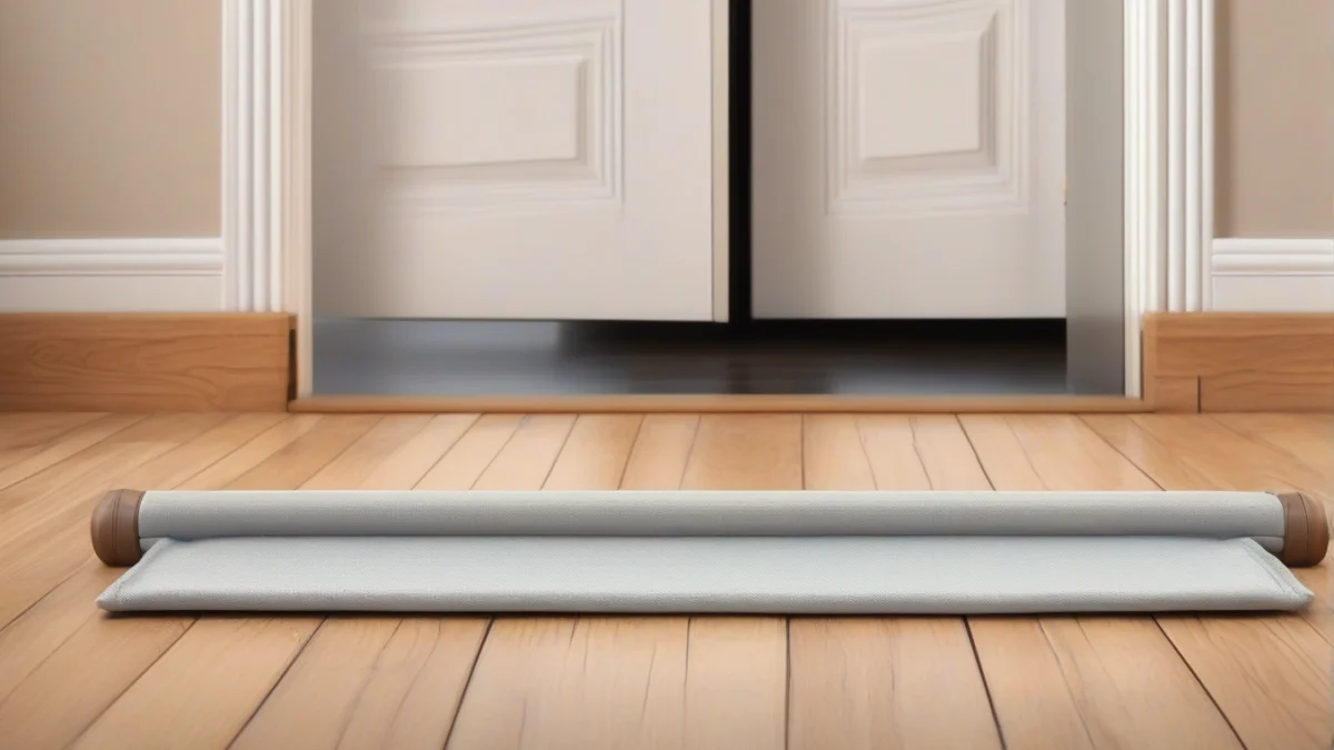 A draft stopper placed at the bottom of a door