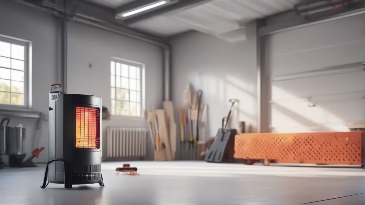 An infrared heater positioned to warm a cold garage area