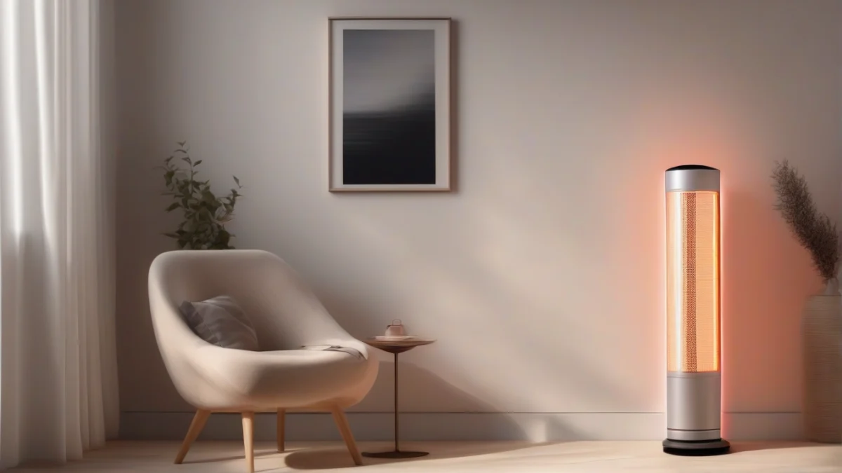 A modern infrared heater radiating warmth in a stylish room